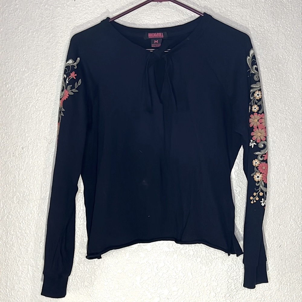 Rock&Roll Cowgirl Medium Long Sleeve Shirt Floral Design Sleeves B16
